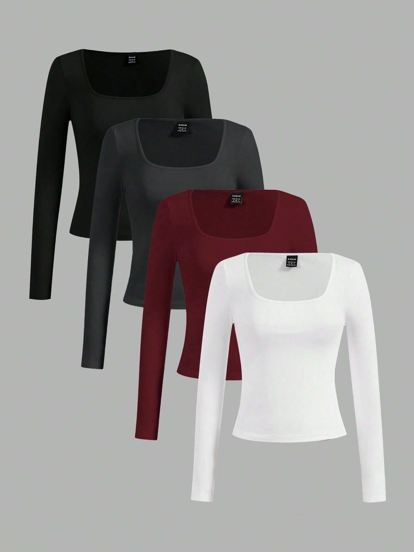 SHEIN Essnce 4pcs/Set Casual Solid Color Versatile Crew Neck Long Sleeve T-Shirts For Women, Suitable For Autumn/Winter,Fall
