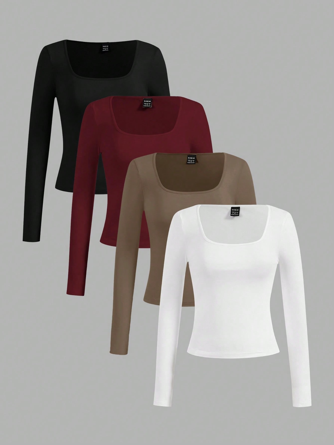SHEIN Essnce 4pcs/Set Casual Solid Color Versatile Crew Neck Long Sleeve T-Shirts For Women, Suitable For Autumn/Winter,Fall
