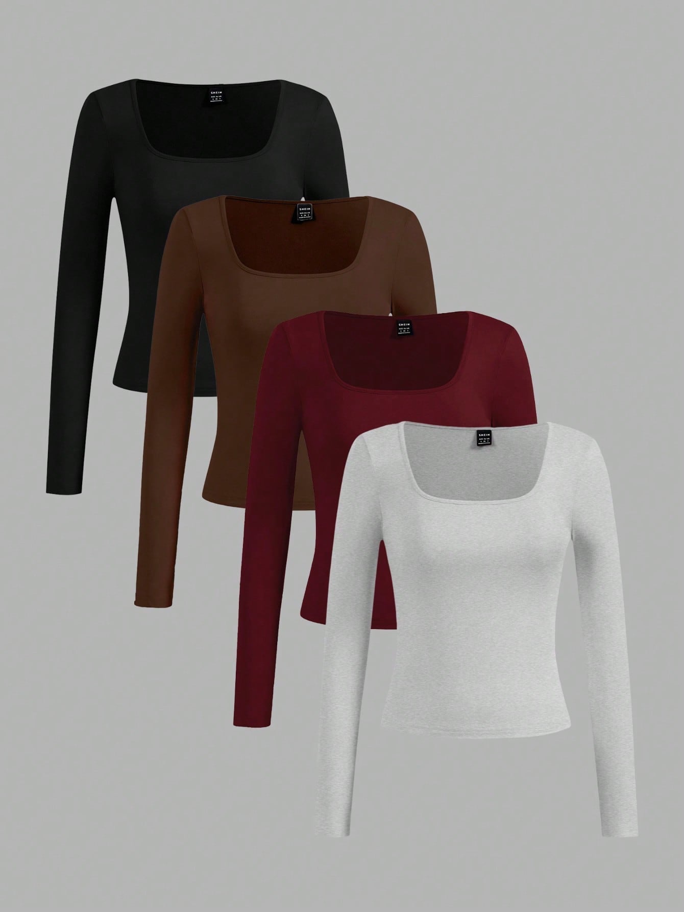 SHEIN Essnce 4pcs/Set Casual Solid Color Versatile Crew Neck Long Sleeve T-Shirts For Women, Suitable For Autumn/Winter,Fall