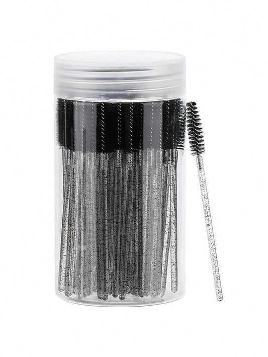 100PCS Crystal Pink Eyelash Brushes, Mascara Wands With Container, Bendable Disposable Eyebrow Spoolies, Lash Brush For Lash Extensions, Eyebrow Spoolie, Castor Oil Brushes,Eyebrow Brush,Eyeshadow Brush,Spoolie,Spoolie Brush