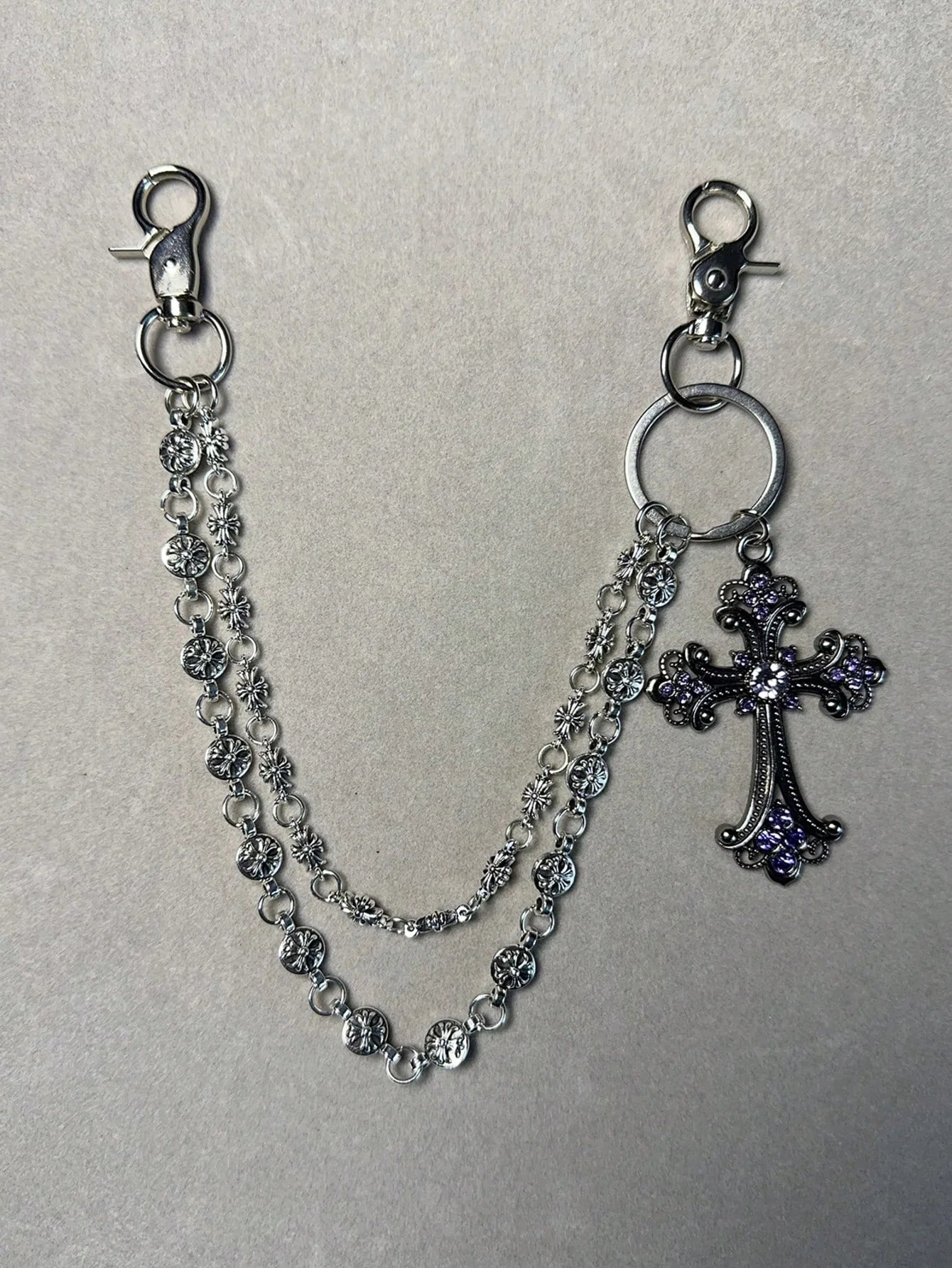 1pc Vintage Double Layer Cross Chain, Wallet Chain, Punk Jeans Chain, Pocket Chain, Men Keychain