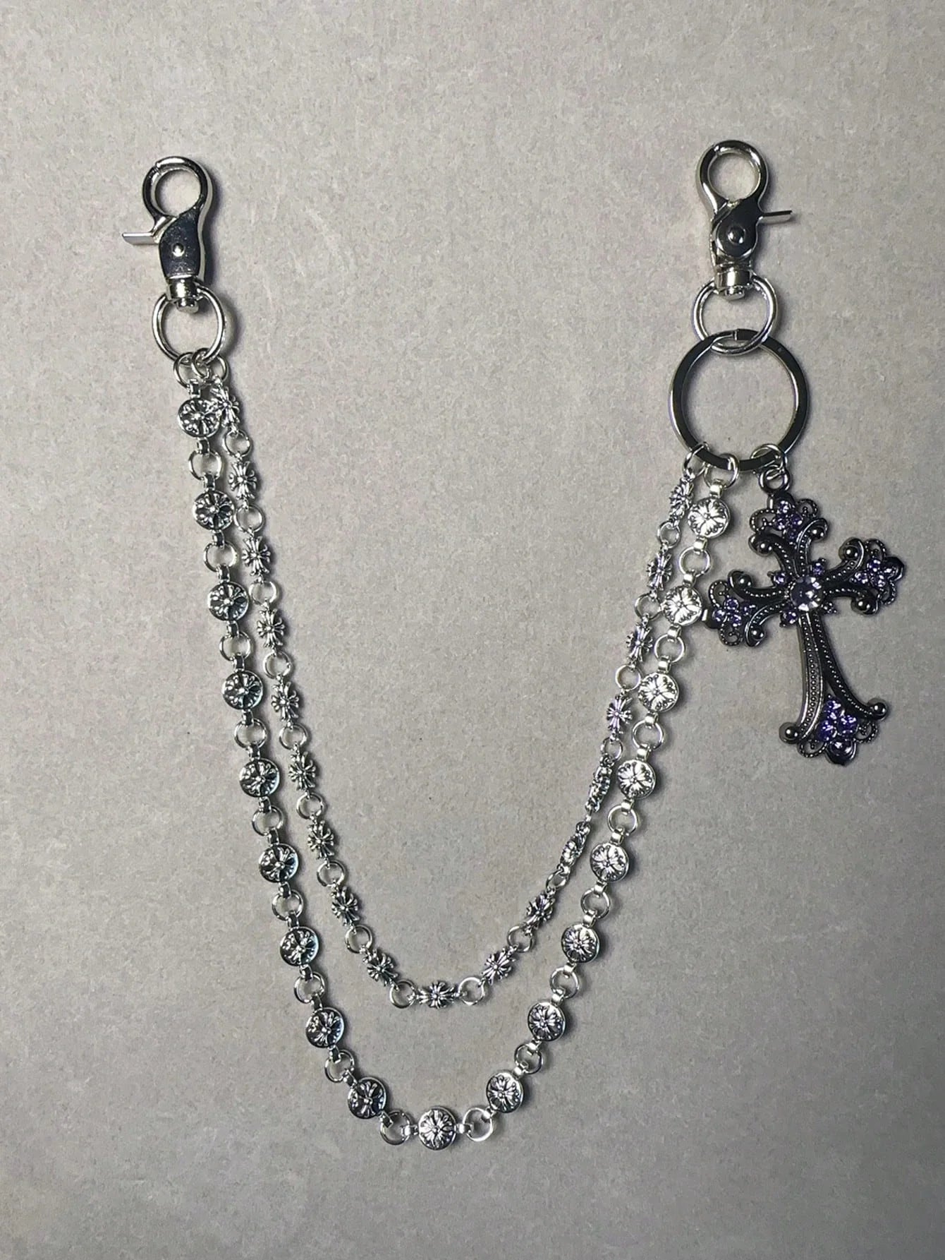 1pc Vintage Double Layer Cross Chain, Wallet Chain, Punk Jeans Chain, Pocket Chain, Men Keychain