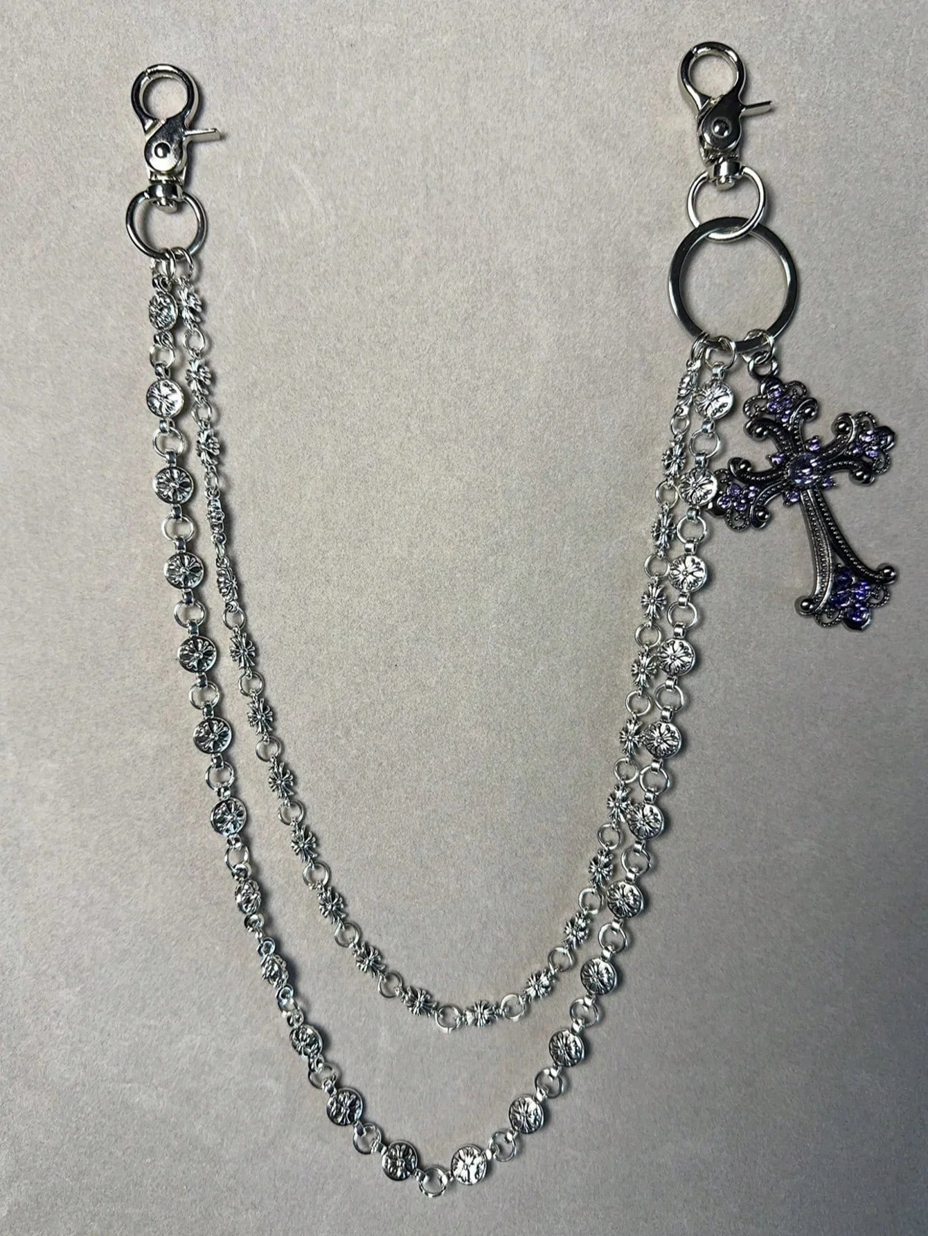 1pc Vintage Double Layer Cross Chain, Wallet Chain, Punk Jeans Chain, Pocket Chain, Men Keychain