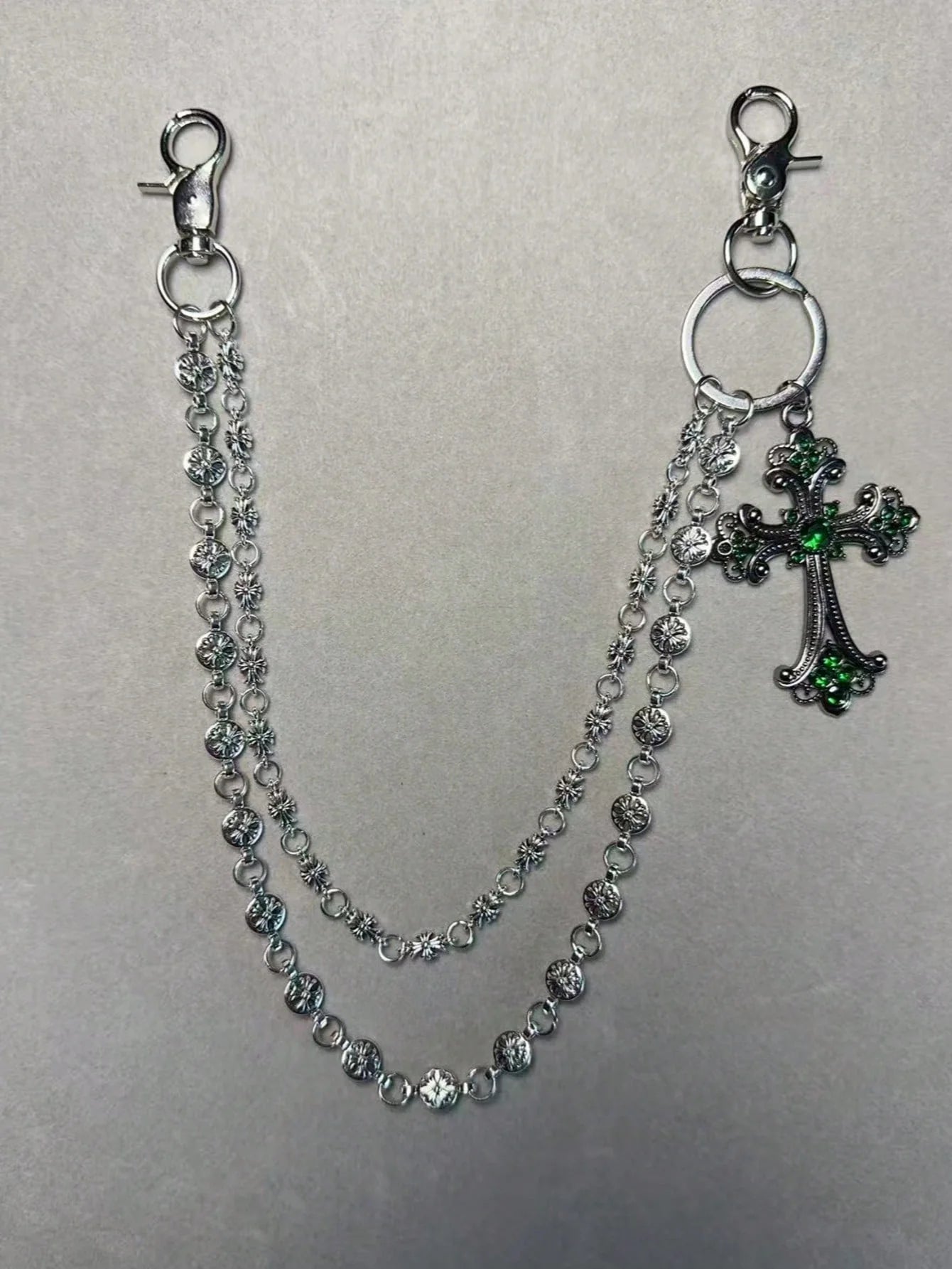 1pc Vintage Double Layer Cross Chain, Wallet Chain, Punk Jeans Chain, Pocket Chain, Men Keychain