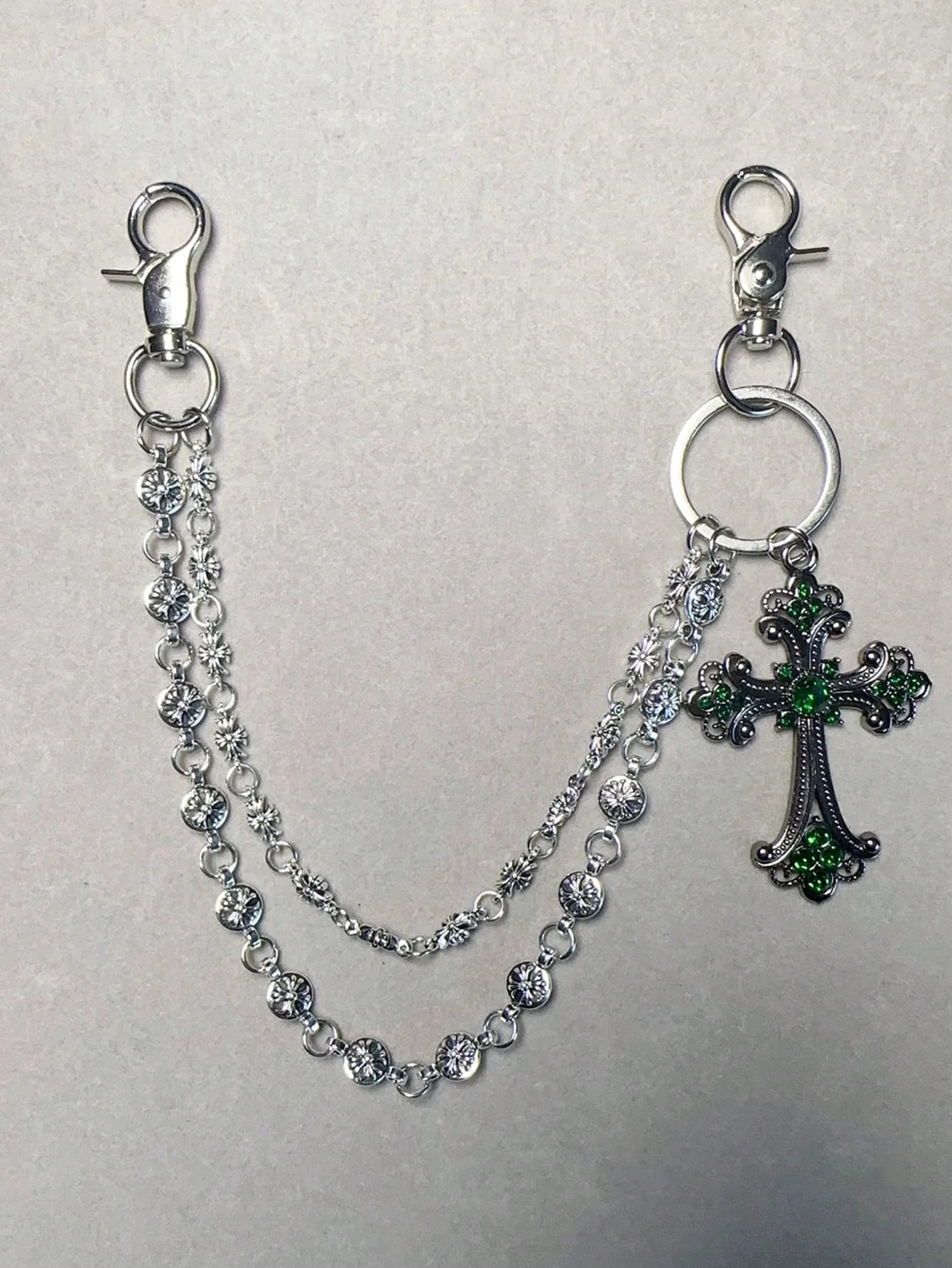 1pc Vintage Double Layer Cross Chain, Wallet Chain, Punk Jeans Chain, Pocket Chain, Men Keychain