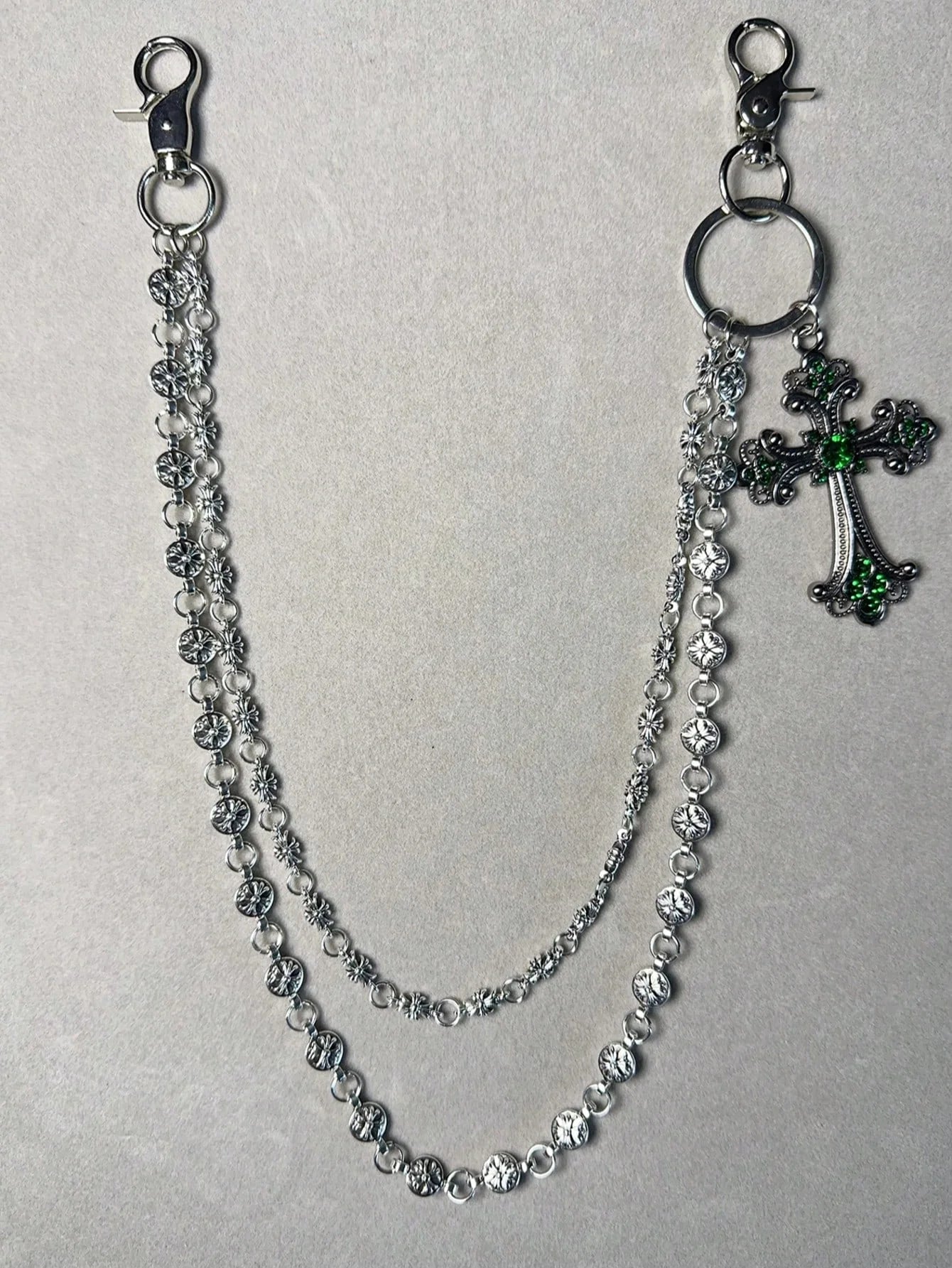 1pc Vintage Double Layer Cross Chain, Wallet Chain, Punk Jeans Chain, Pocket Chain, Men Keychain