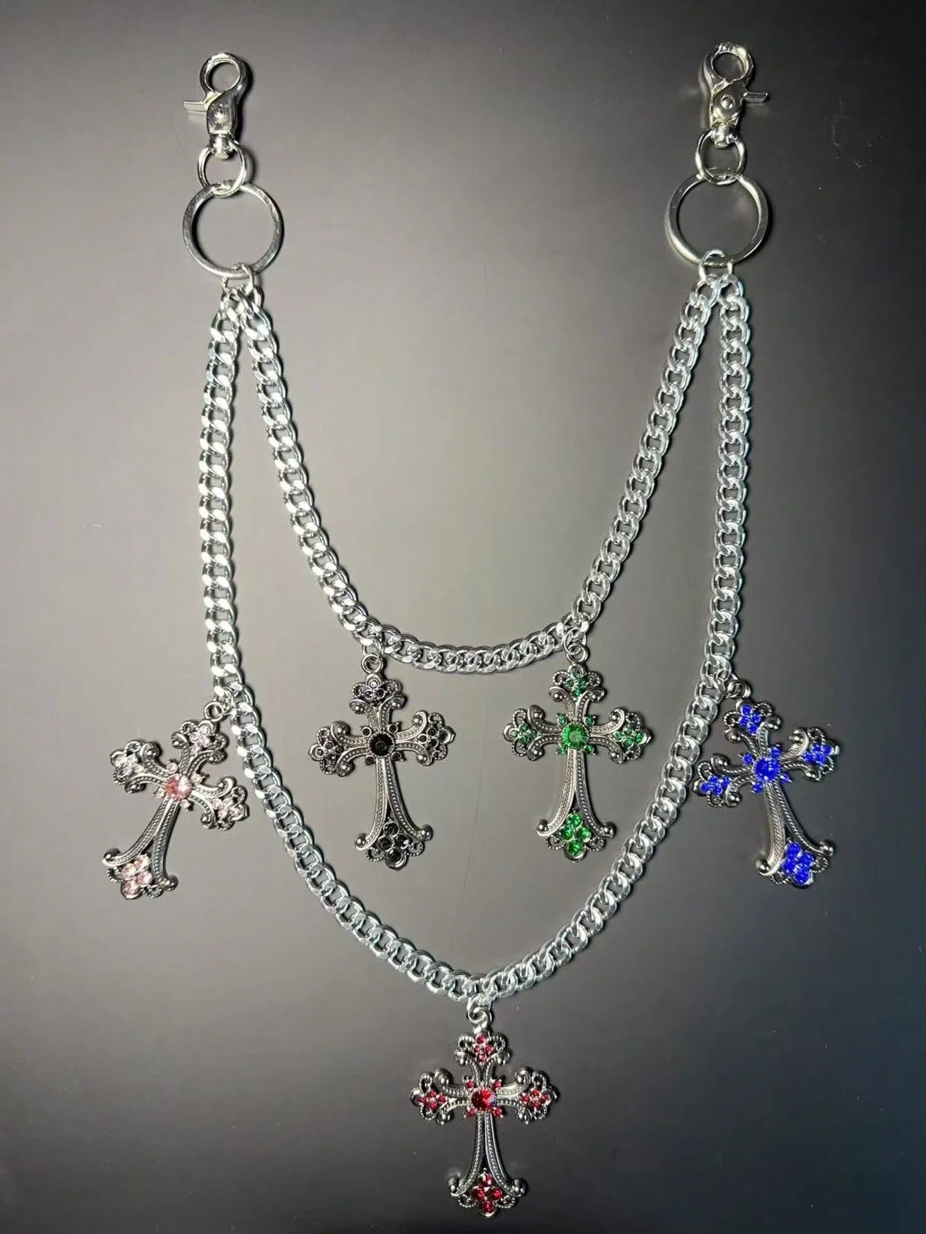 1pc Vintage Double Layer Cross Chain, Wallet Chain, Punk Jeans Chain, Pocket Chain, Men Keychain