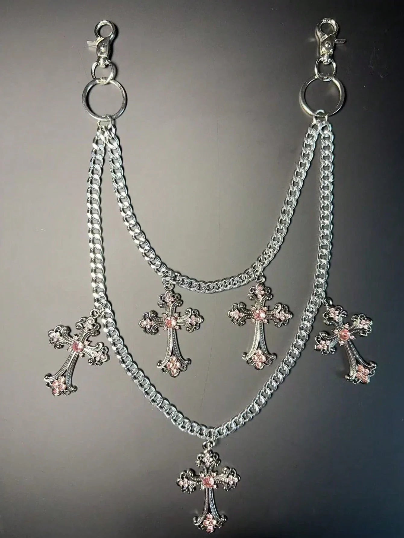 1pc Vintage Double Layer Cross Chain, Wallet Chain, Punk Jeans Chain, Pocket Chain, Men Keychain