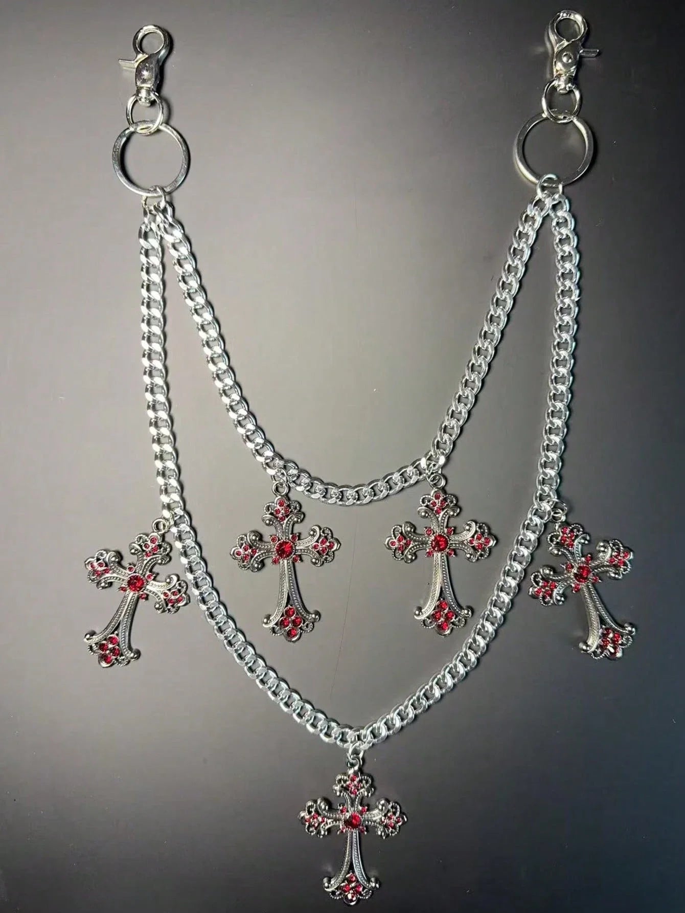 1pc Vintage Double Layer Cross Chain, Wallet Chain, Punk Jeans Chain, Pocket Chain, Men Keychain