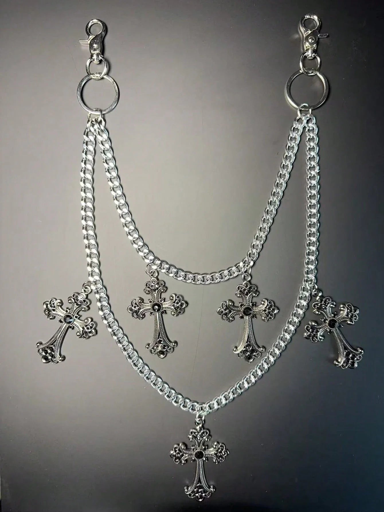 1pc Vintage Double Layer Cross Chain, Wallet Chain, Punk Jeans Chain, Pocket Chain, Men Keychain