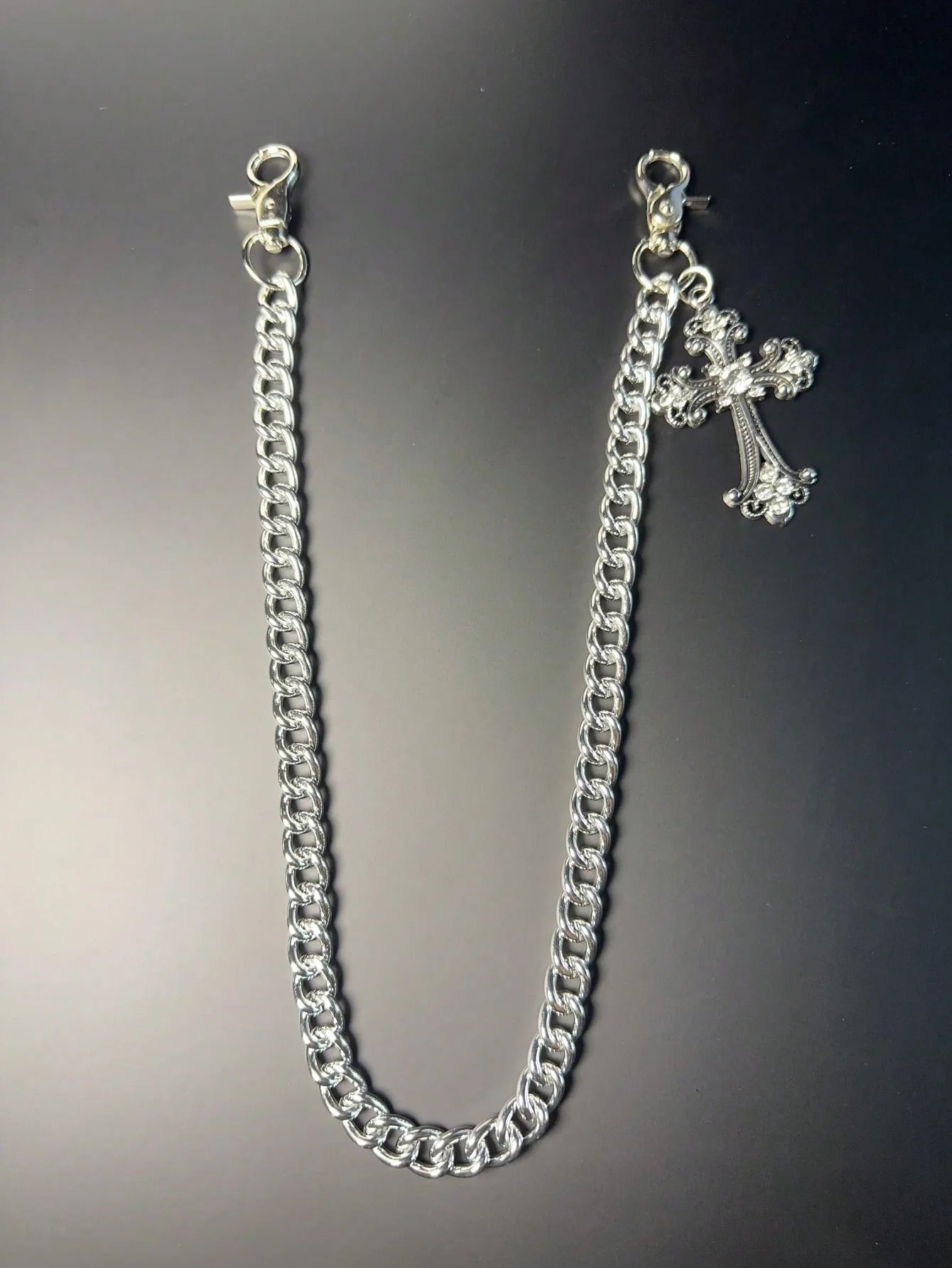 1pc Vintage Double Layer Cross Chain, Wallet Chain, Punk Jeans Chain, Pocket Chain, Men Keychain