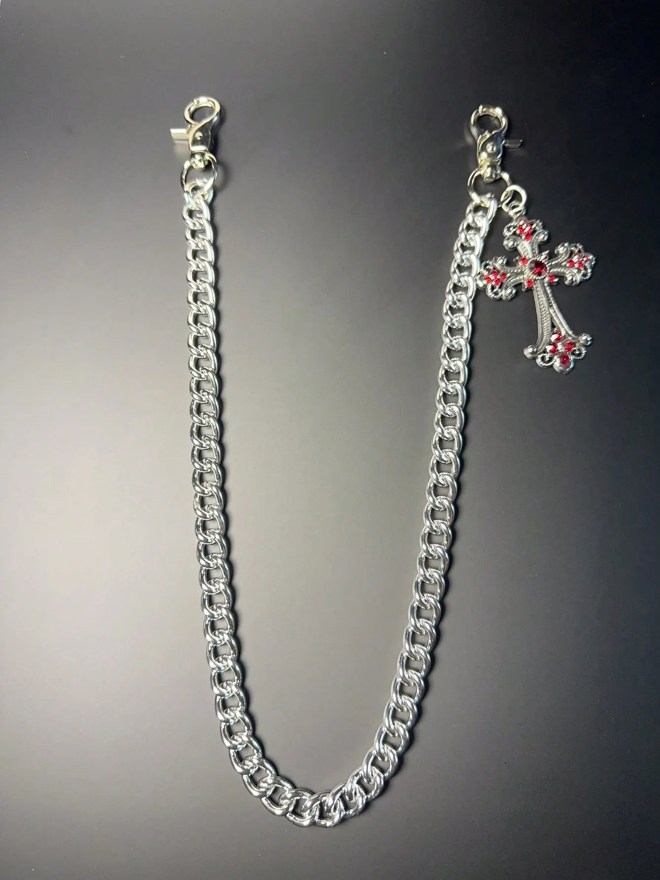 1pc Vintage Double Layer Cross Chain, Wallet Chain, Punk Jeans Chain, Pocket Chain, Men Keychain