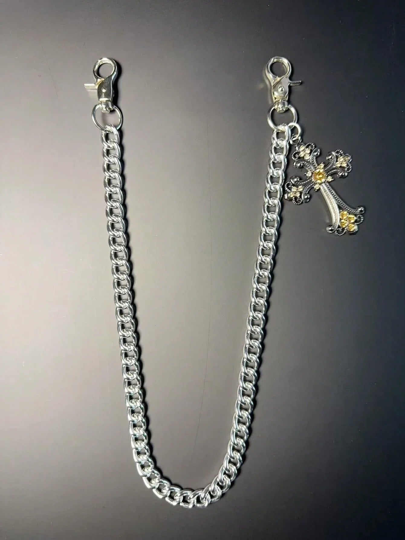 1pc Vintage Double Layer Cross Chain, Wallet Chain, Punk Jeans Chain, Pocket Chain, Men Keychain