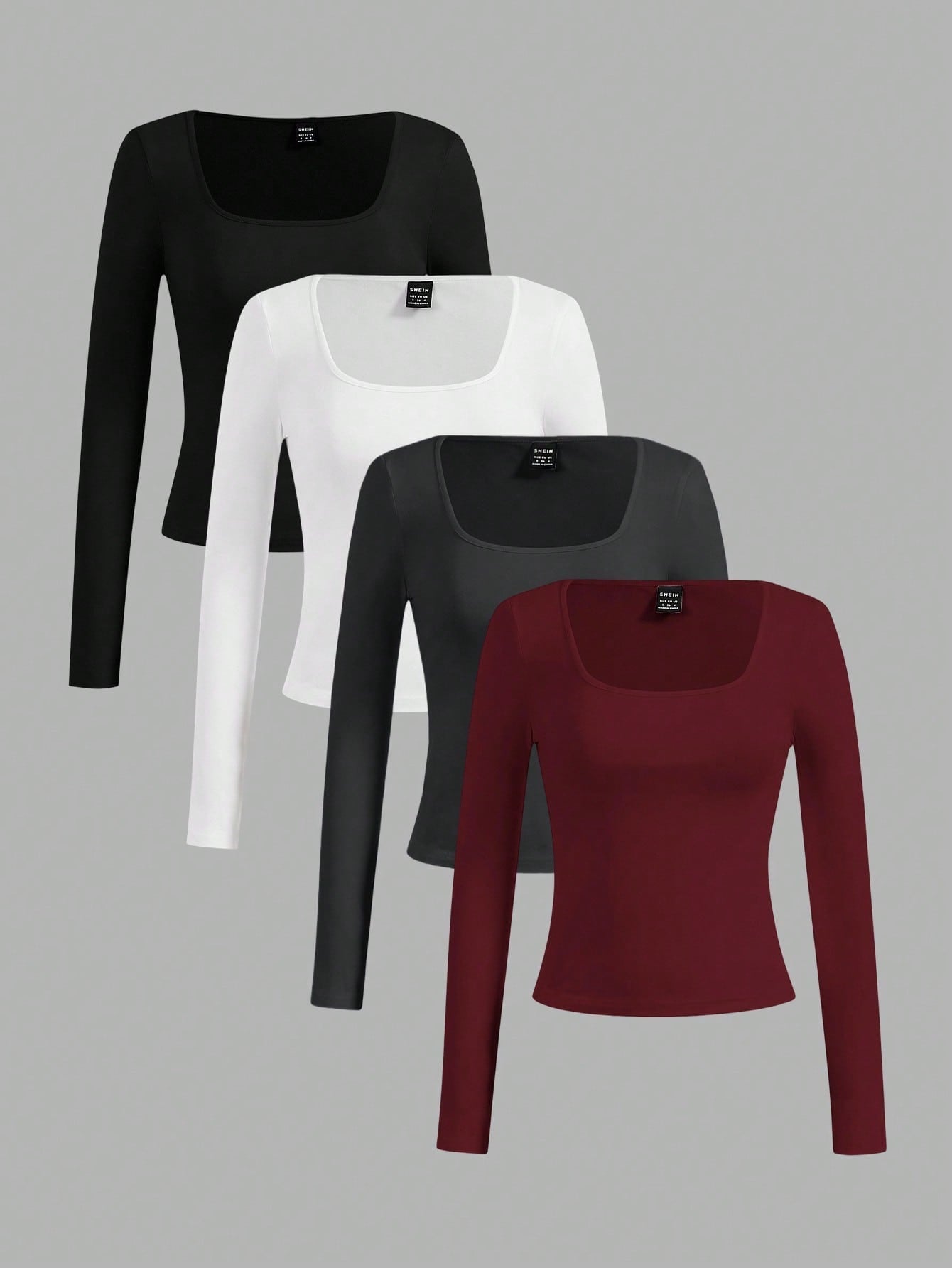 SHEIN Essnce 4pcs/Set Casual Solid Color Versatile Crew Neck Long Sleeve T-Shirts For Women, Suitable For Autumn/Winter,Fall