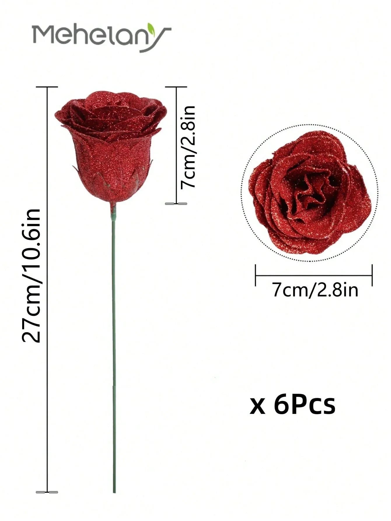 MEHELANY 12pcs 2.76 Inch Glitter Rose Bouquet, DIY Artificial Glitter Flower Bouquet, Red Fake Flowers, Artificial Roses, Everlasting Shiny Artificial Rose Bouquet, Suitable For Anniversary, Engagement, Wedding Gift, Home Decor, Office Kitchen Decor, Part