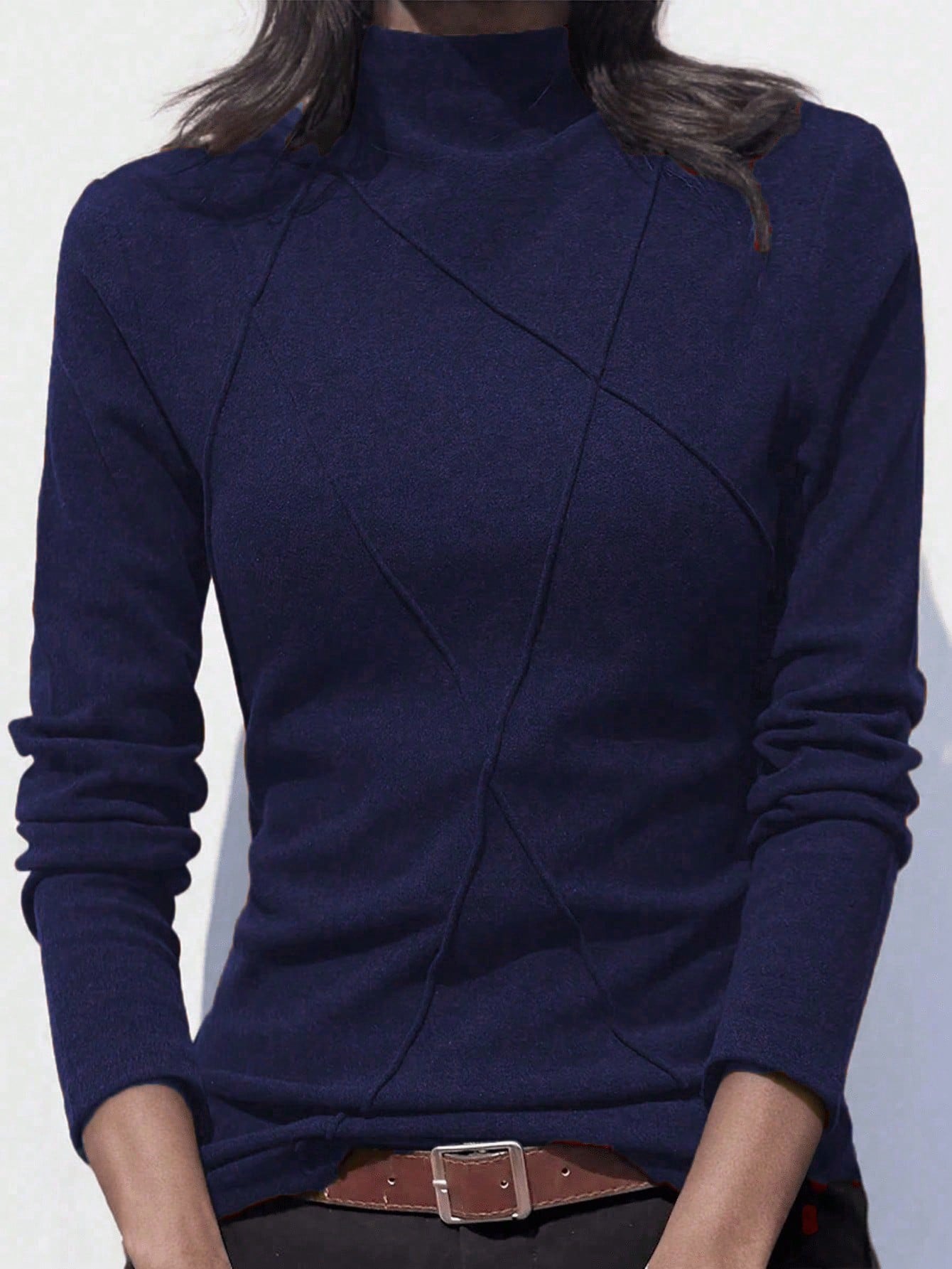 Velvet Patchwork Crew Neck Thermal Undershirt, Layering Top For Women, Autumn/Winter 2024