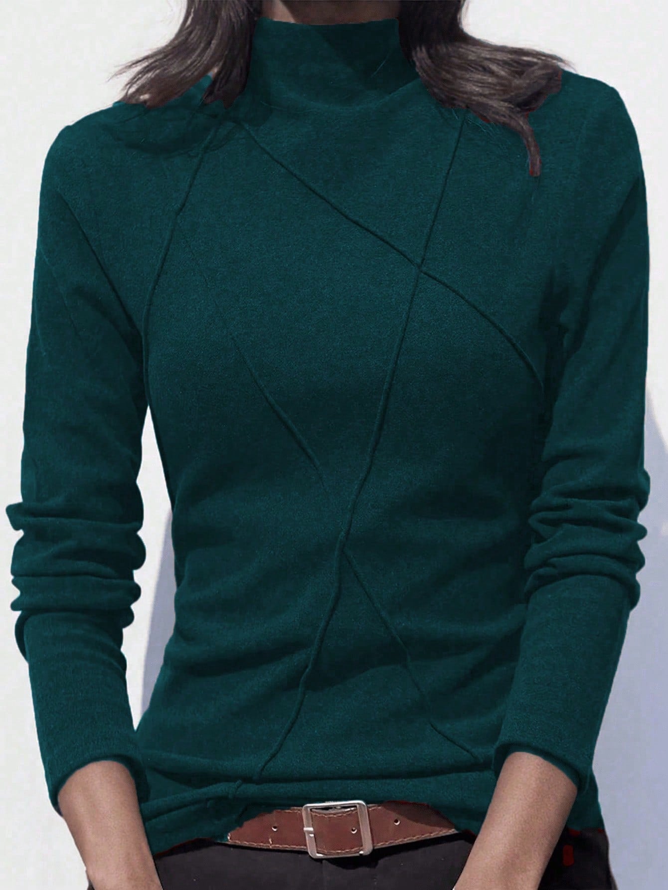 Velvet Patchwork Crew Neck Thermal Undershirt, Layering Top For Women, Autumn/Winter 2024