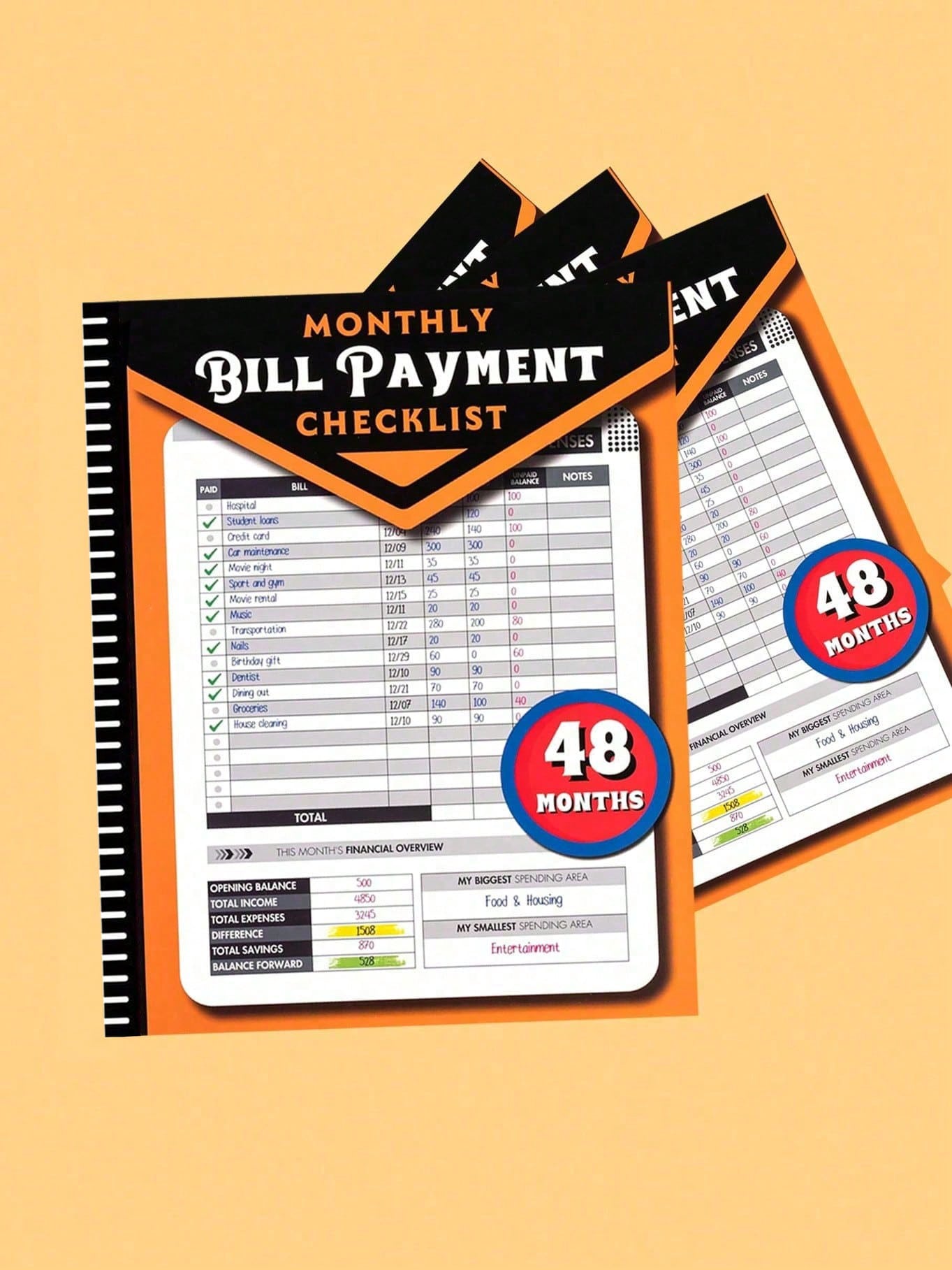 LocalA New Journey Of 48 Months Of Financial Planning! This Bill Payment And Budget Tracking Program Includes A Monthly Financial Organizer Notebook To Help You Clearly Record Your Household Expenditure List. From Income To Expenses, It Provides A Compreh