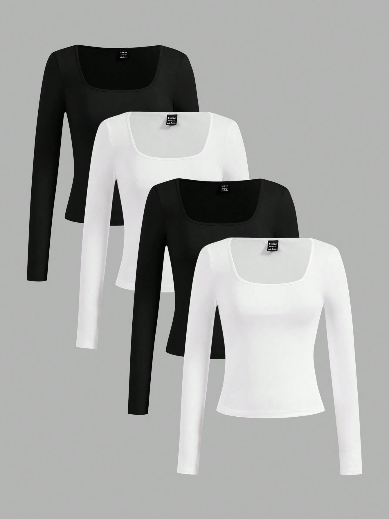 SHEIN Essnce 4pcs/Set Casual Solid Color Versatile Crew Neck Long Sleeve T-Shirts For Women, Suitable For Autumn/Winter,Fall