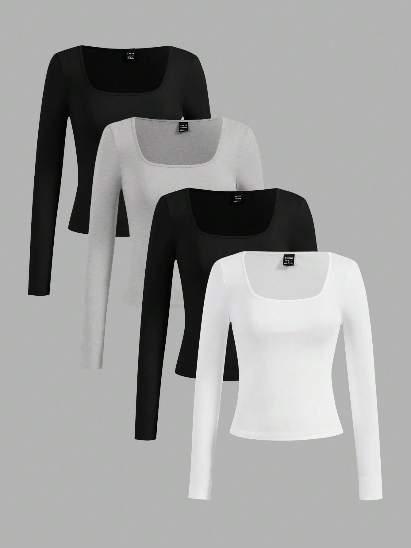 SHEIN Essnce 4pcs/Set Casual Solid Color Versatile Crew Neck Long Sleeve T-Shirts For Women, Suitable For Autumn/Winter,Fall