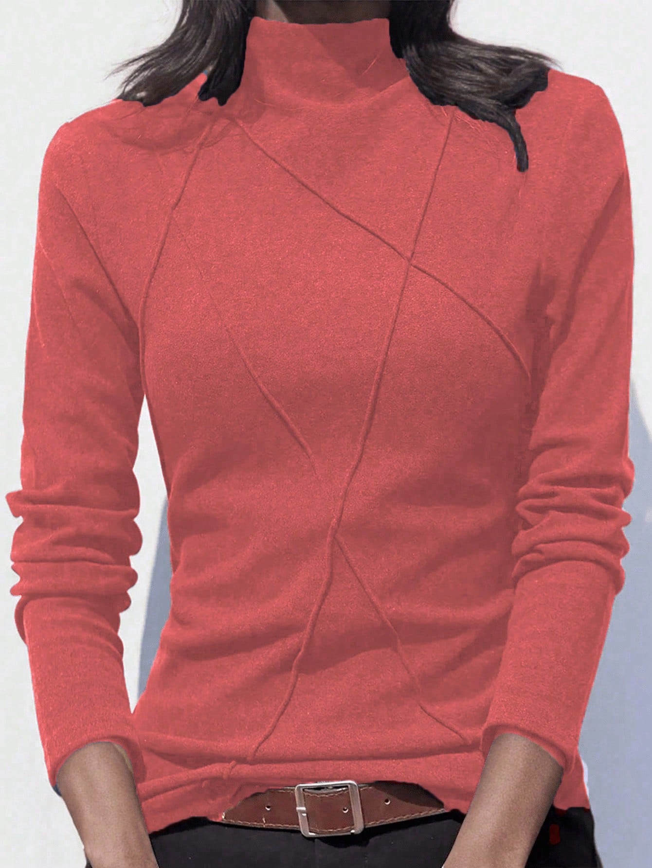 Velvet Patchwork Crew Neck Thermal Undershirt, Layering Top For Women, Autumn/Winter 2024