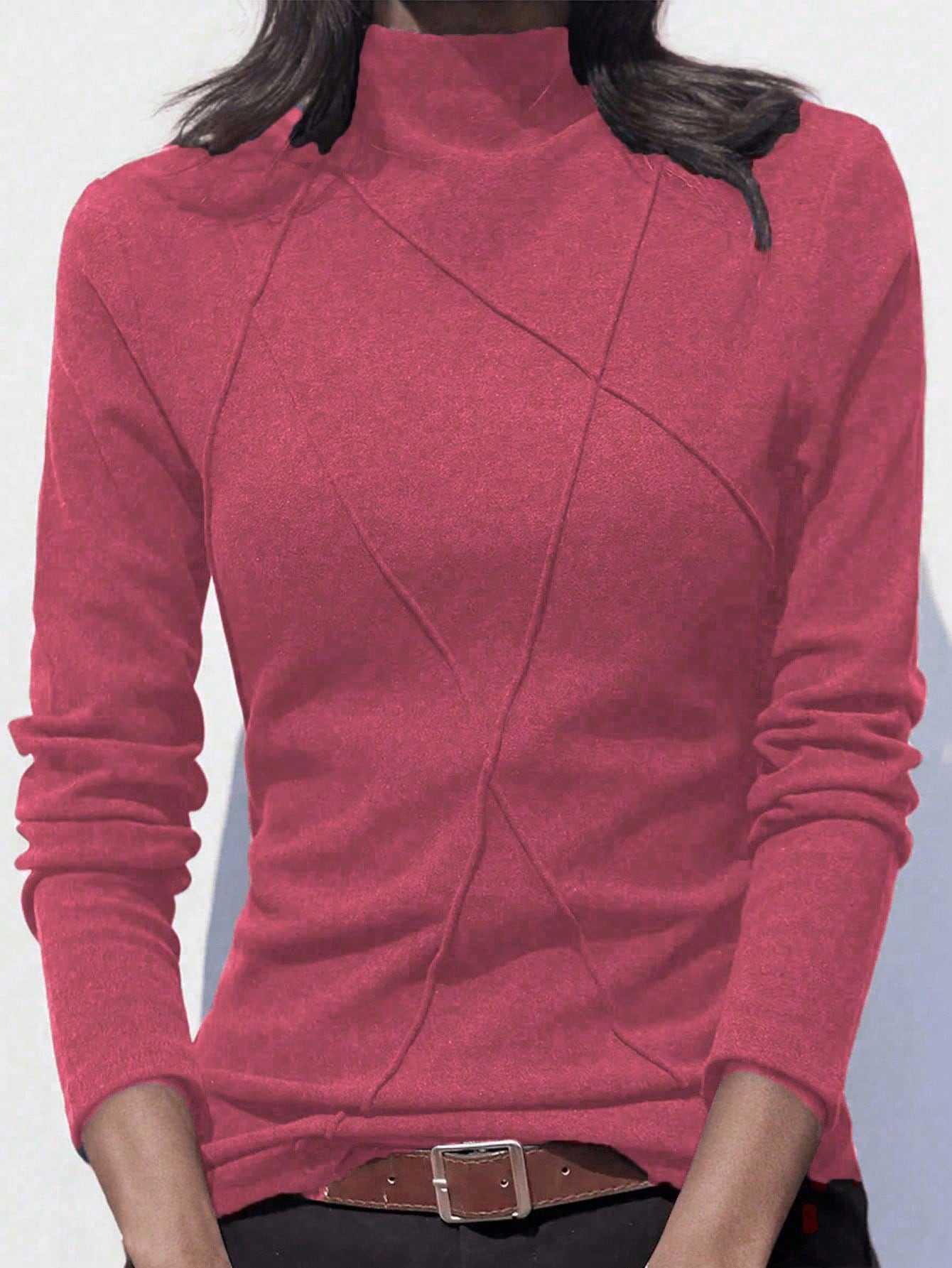 Velvet Patchwork Crew Neck Thermal Undershirt, Layering Top For Women, Autumn/Winter 2024