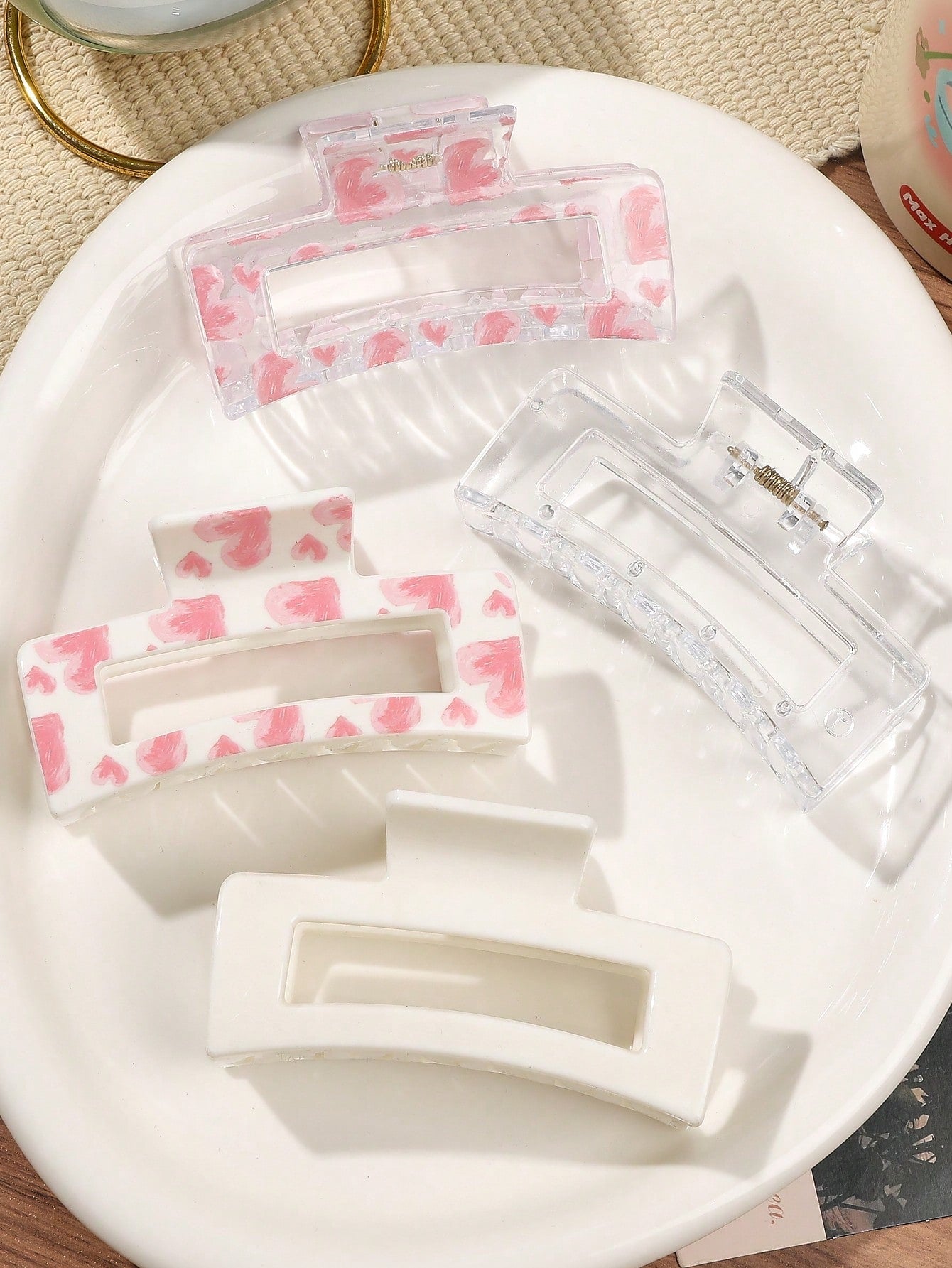 4pcs Leopard Print Hair Claw Clips, Glossy Minimalist Square Hair Clips Accessories For Daily & Casual Wear Hair Jaw Clip Hair Clamps Hair Clutch Hair Catcher Clip, School Stuff, College Fall Winter Hair Accessories For Women For Vacation Outfits Woman Fl