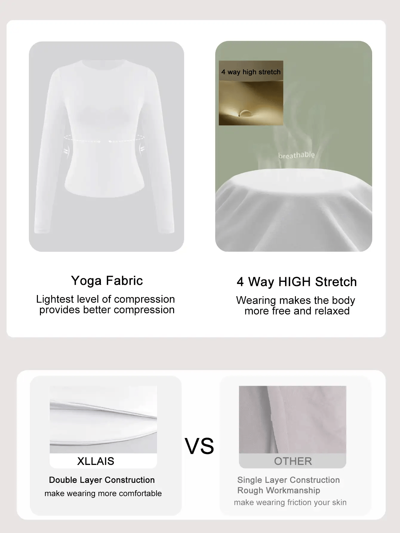 XLLAIS Fall Winter Spring Stretch Base Slim White Top Women Casual Club Long Sleeved T-Shirt