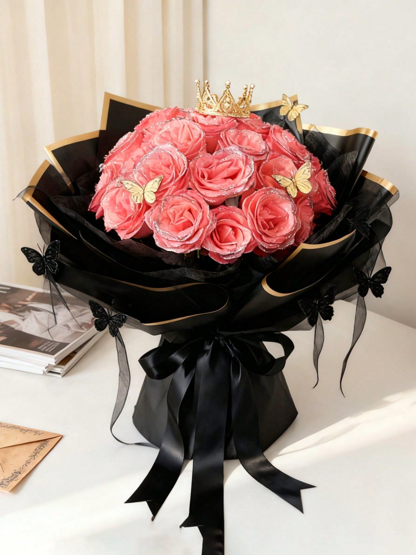MEHELANY 12pcs 2.76 Inch Glitter Rose Bouquet, DIY Artificial Glitter Flower Bouquet, Red Fake Flowers, Artificial Roses, Everlasting Shiny Artificial Rose Bouquet, Suitable For Anniversary, Engagement, Wedding Gift, Home Decor, Office Kitchen Decor, Part