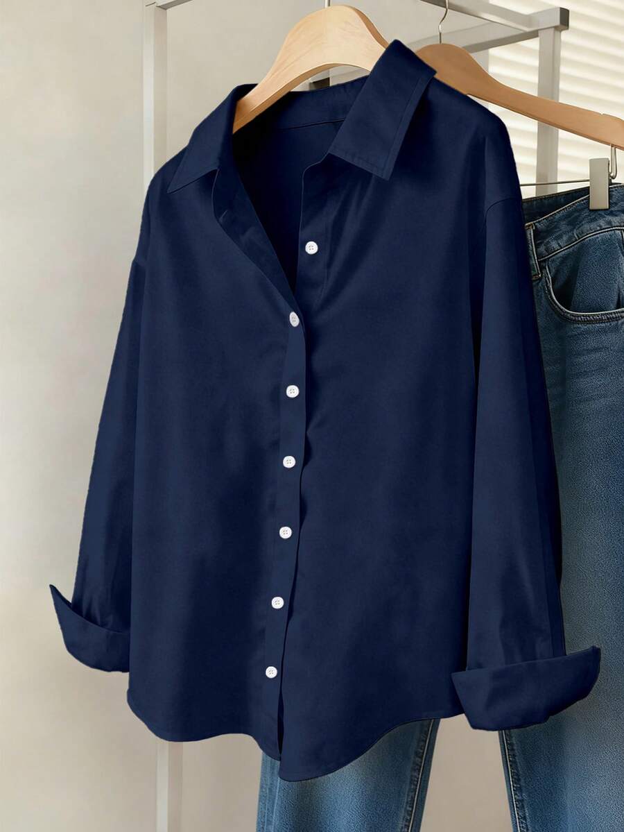 Airaco Women Solid Button-Up Shirt
