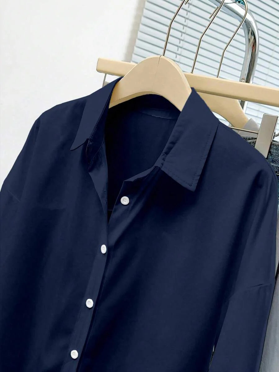 Airaco Women Solid Button-Up Shirt