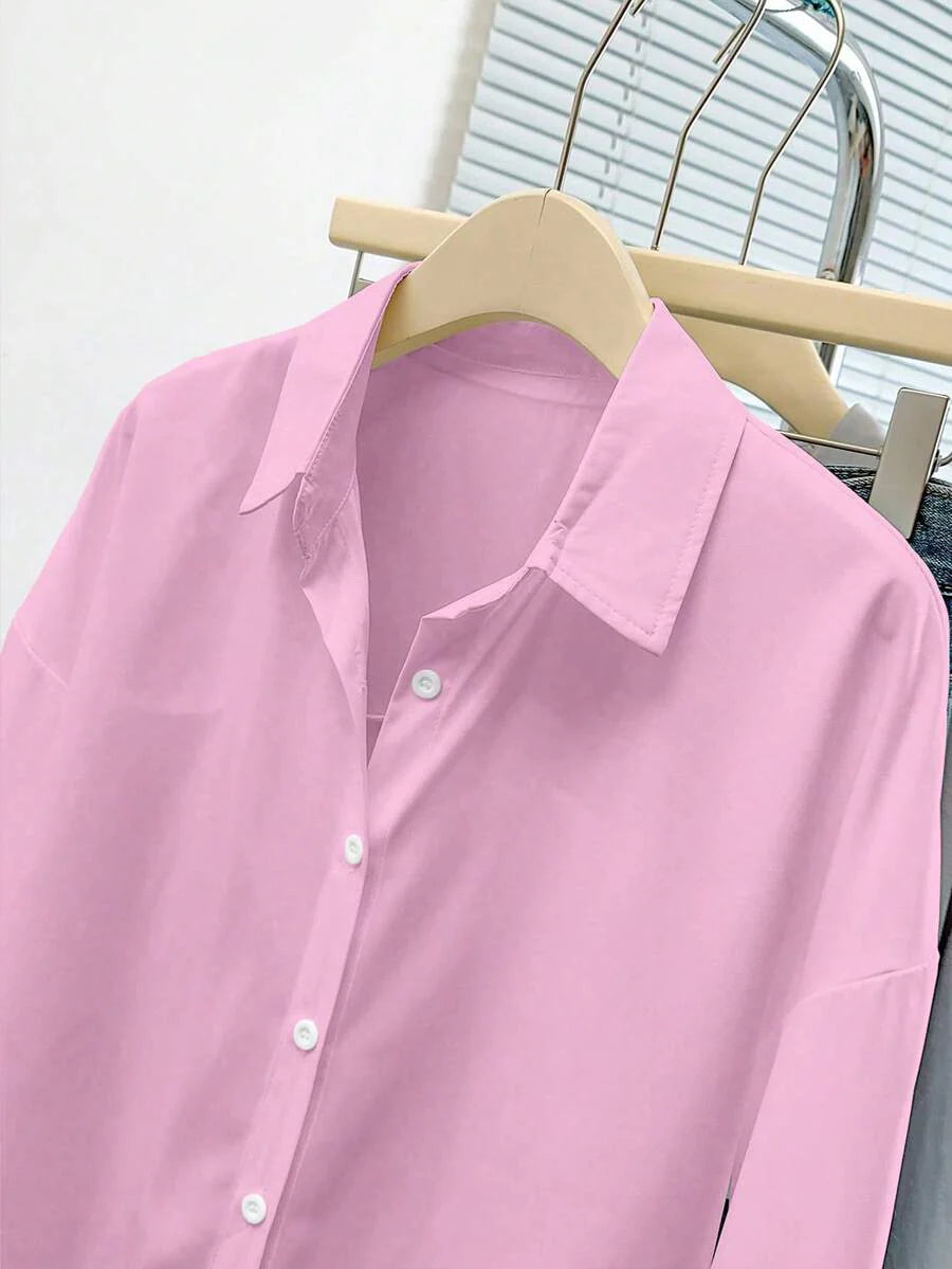 Airaco Women Solid Button-Up Shirt