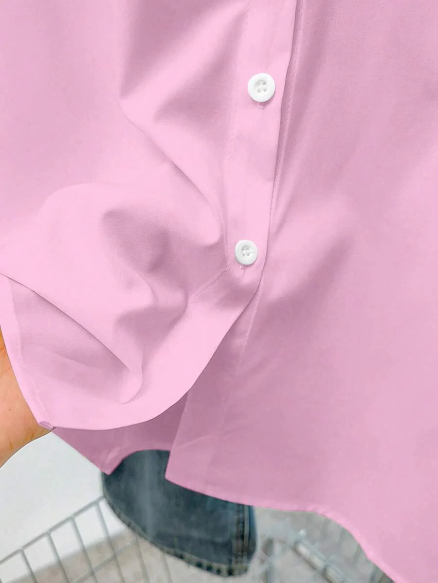 Airaco Women Solid Button-Up Shirt