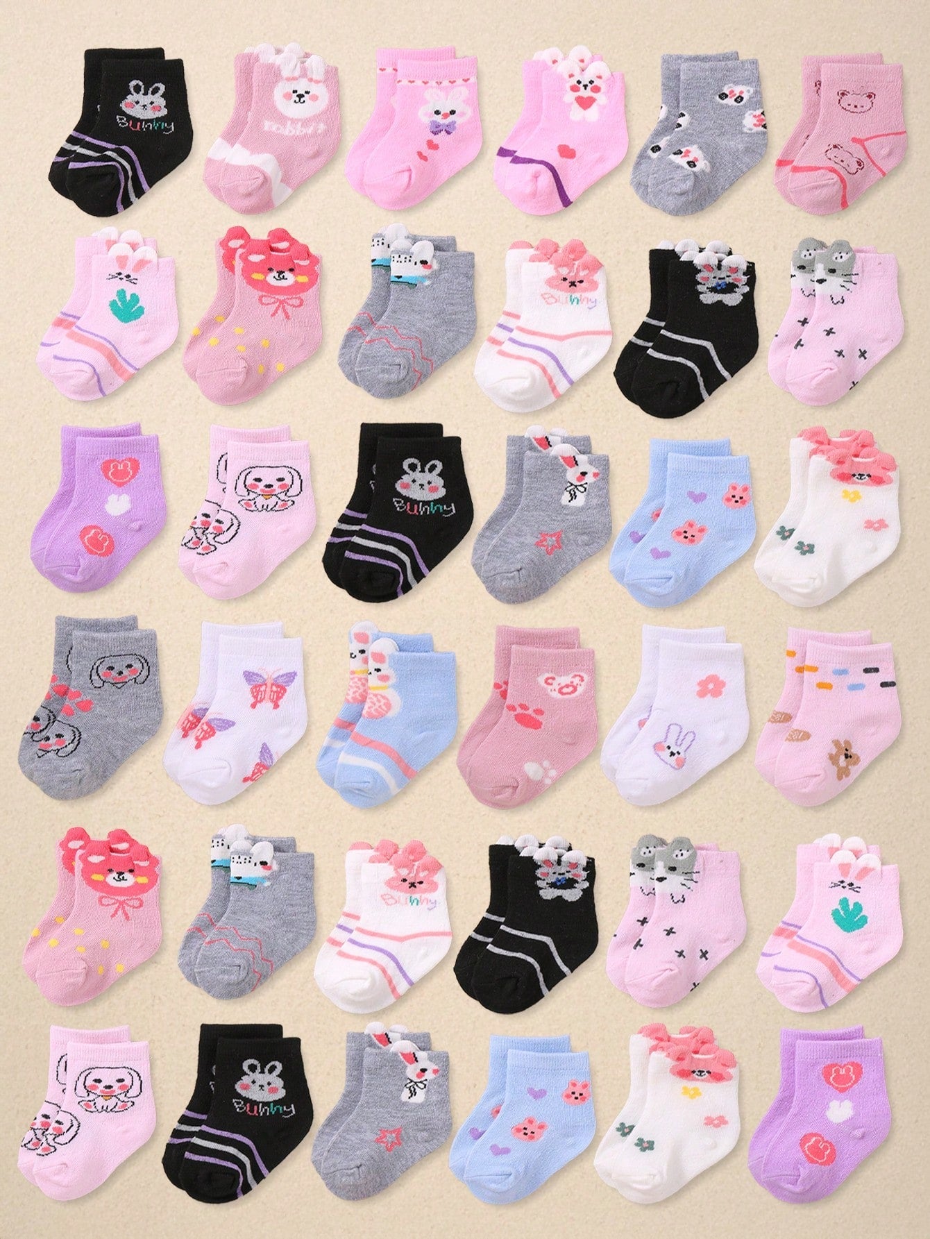 24 Pairs Soft Baby/Toddler Girls Ankle Socks, Patterns Include Rabbit, Bow, Heart And Teddy Bear, Comfortable Breathable Non-Binding, Suitable For Daily Wear, 0-36 Months, All Seasons, Ideal Gift For Newborn, Christmas, Newborn Baby Girl - Ankle Socks, Ba