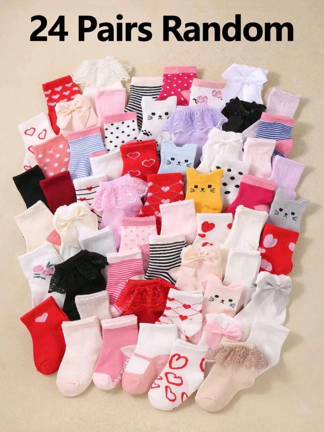 24 Pairs Soft Baby/Toddler Girls Ankle Socks, Patterns Include Rabbit, Bow, Heart And Teddy Bear, Comfortable Breathable Non-Binding, Suitable For Daily Wear, 0-36 Months, All Seasons, Ideal Gift For Newborn, Christmas, Newborn Baby Girl - Ankle Socks, Ba