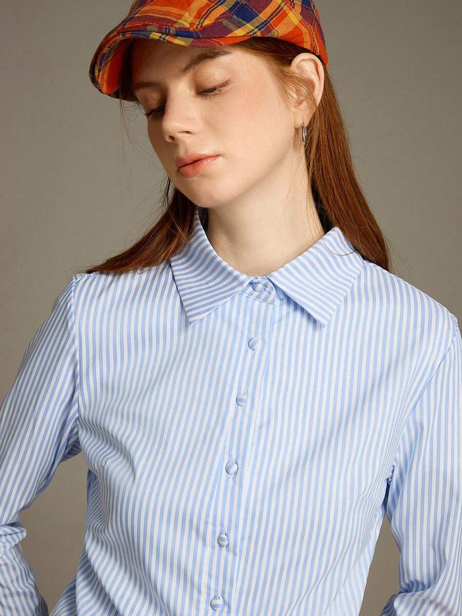Women Striped Long Sleeve Work Shirt