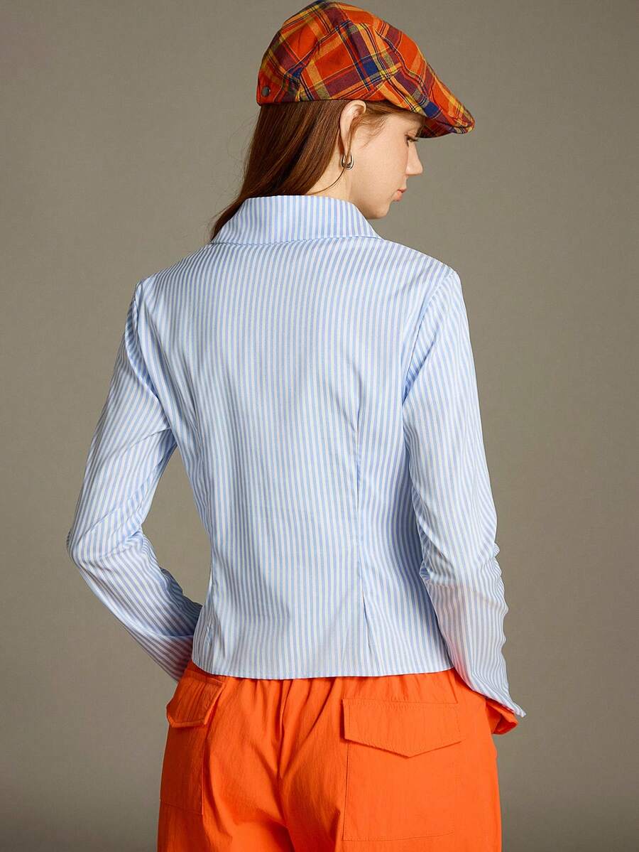 Women Striped Long Sleeve Work Shirt