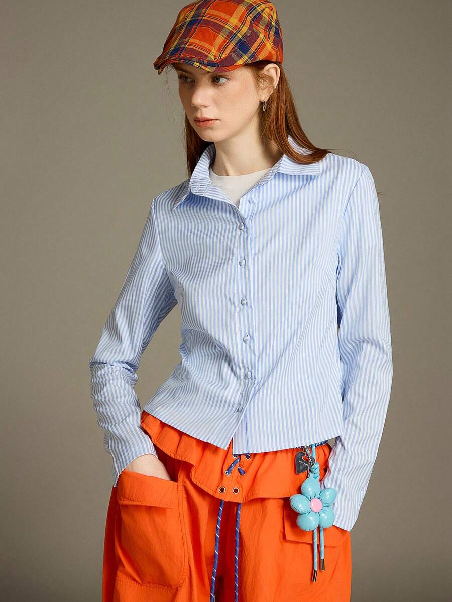Women Striped Long Sleeve Work Shirt
