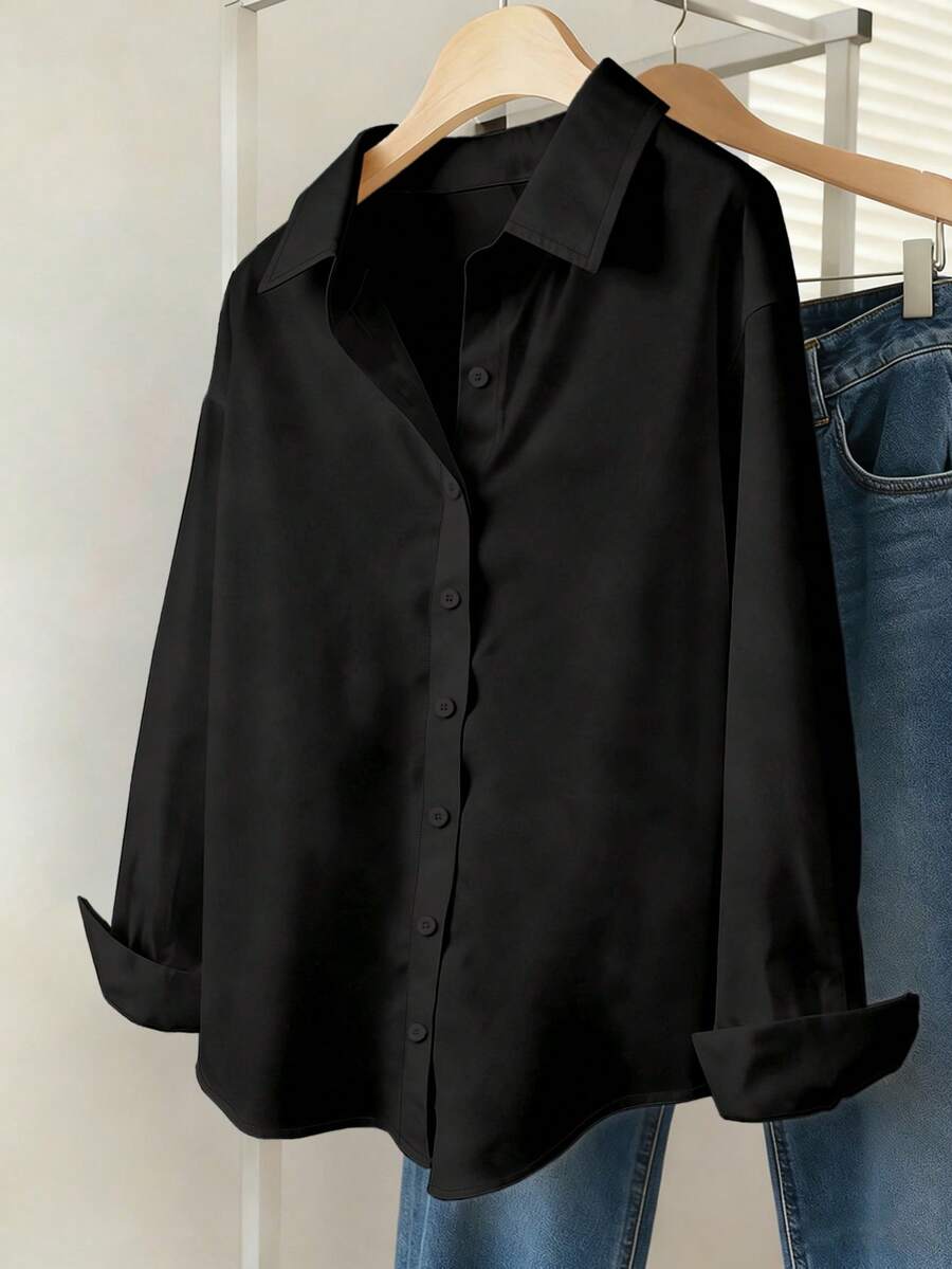 Airaco Women Solid Button-Up Shirt