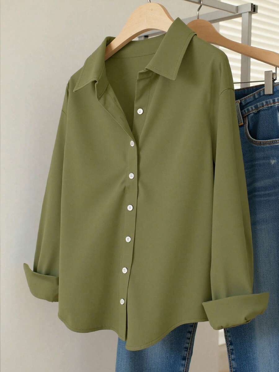 Airaco Women Solid Button-Up Shirt