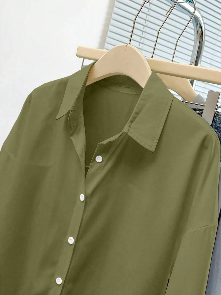 Airaco Women Solid Button-Up Shirt