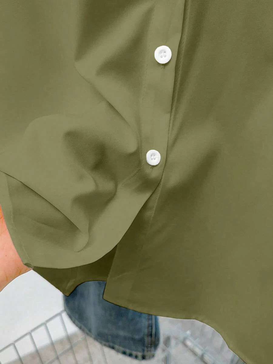 Airaco Women Solid Button-Up Shirt