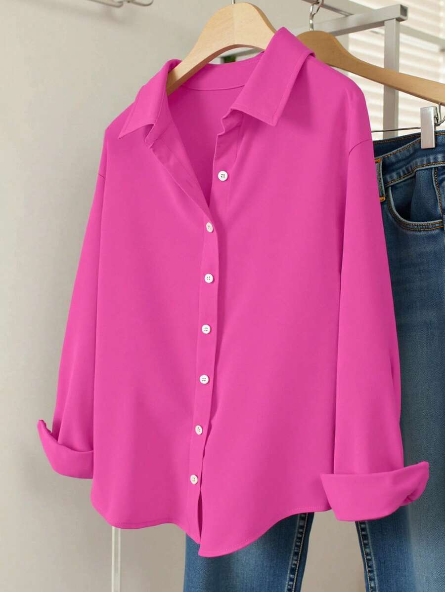 Airaco Women Solid Button-Up Shirt