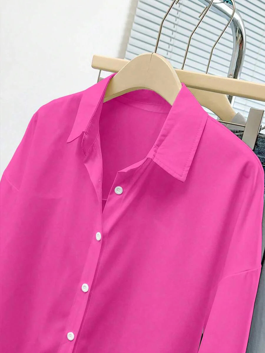 Airaco Women Solid Button-Up Shirt