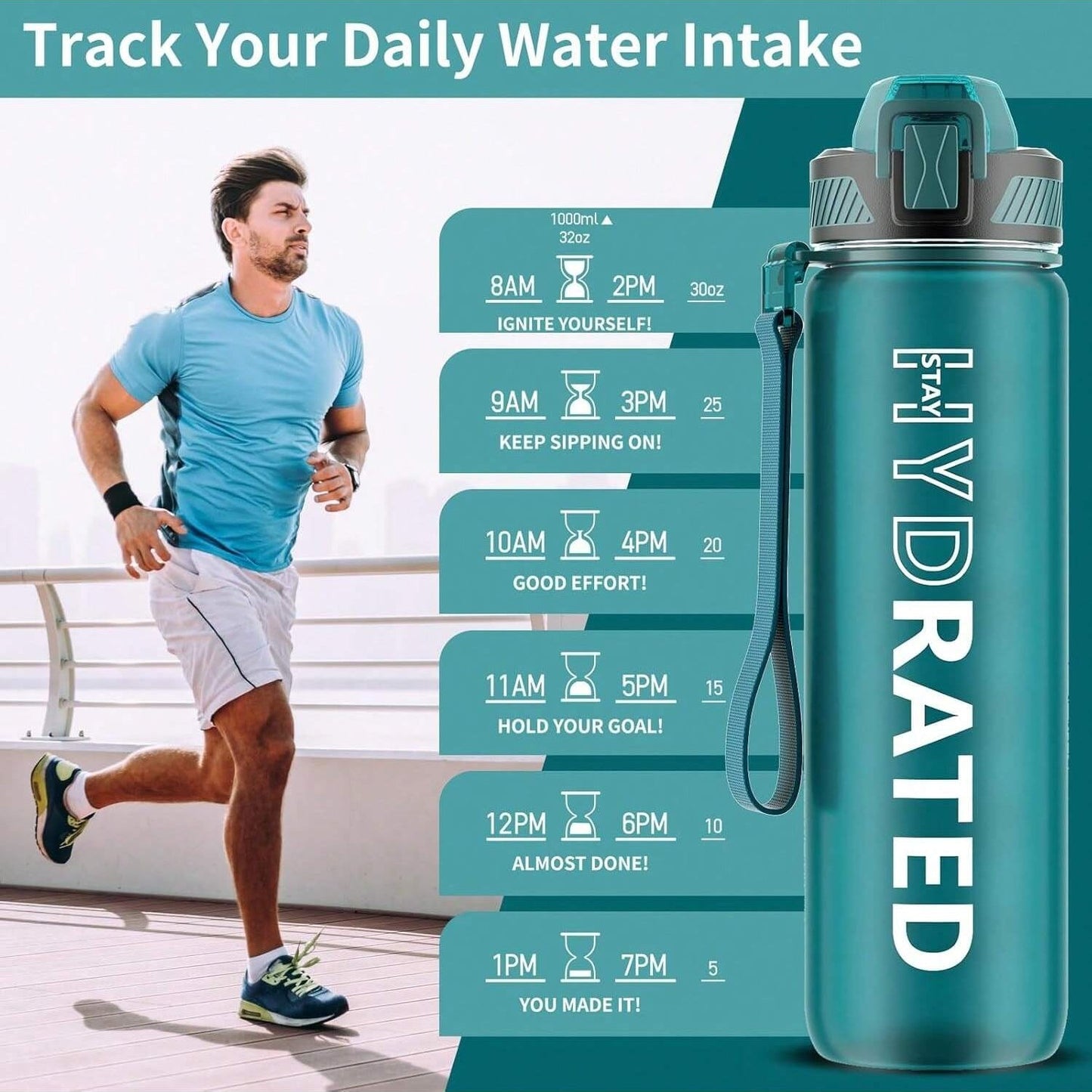 QLUR Water Bottle With Straw - 32oz