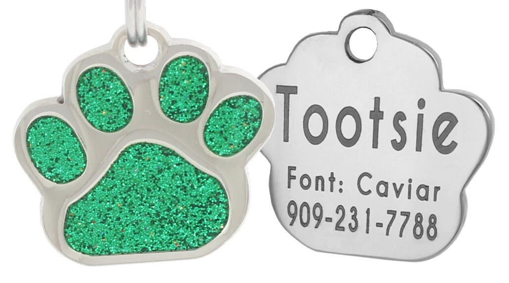 Personalized Glitter Paw Pet Tag