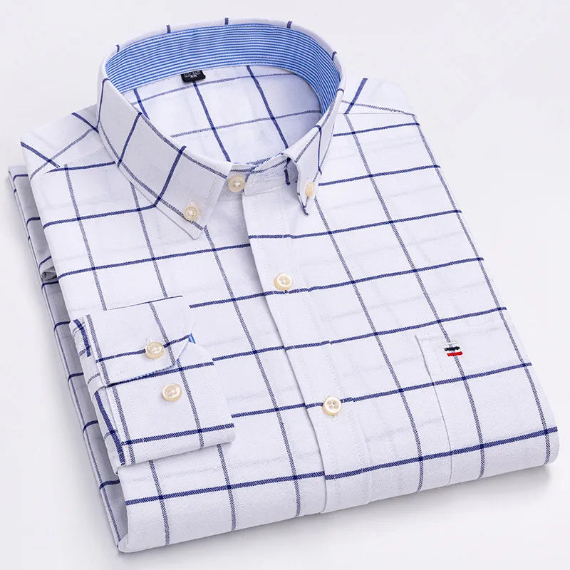 Men's Cotton Plaid Oxford Dress Shirt