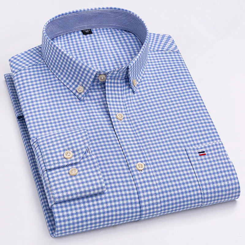 Men's Cotton Plaid Oxford Dress Shirt