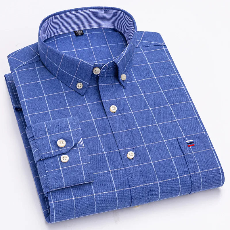 Men's Cotton Plaid Oxford Dress Shirt