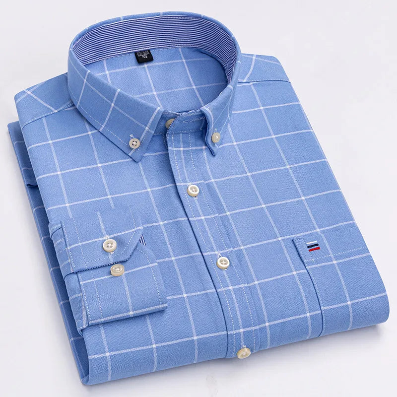 Men's Cotton Plaid Oxford Dress Shirt